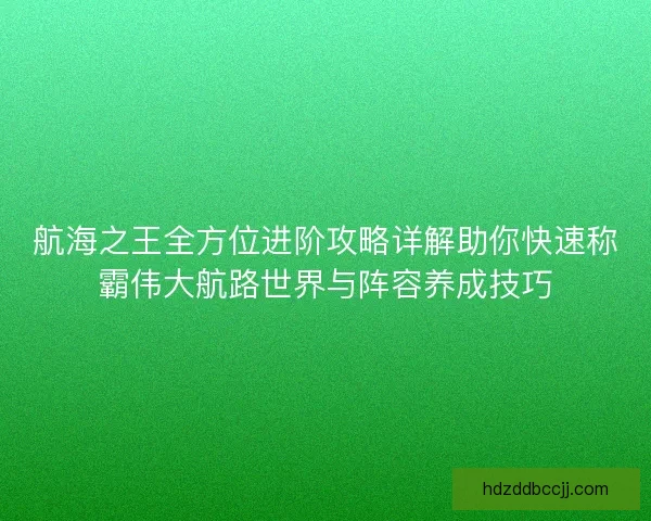 航海之王全方位进阶攻略详解助你快速称霸伟大航路世界与阵容养成技巧